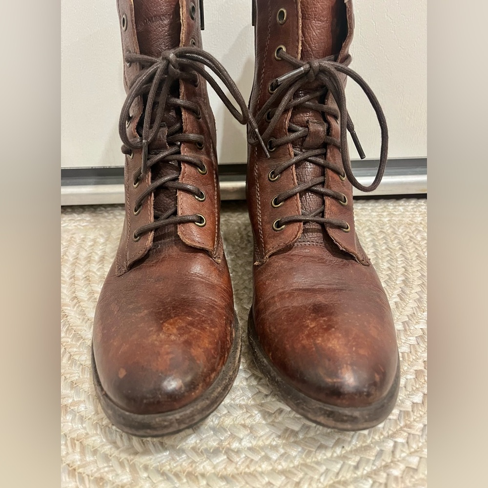 Frye Dark Brown Lace-Up Moto Boots